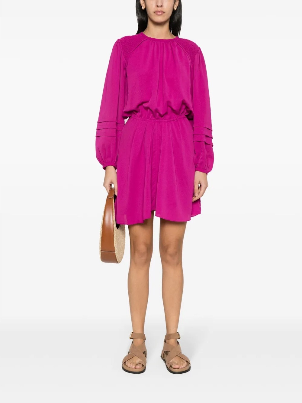Isabel Marant Ladjo Fuchsia Long-Sleeve Elastic-Waist Mini Dress, size M